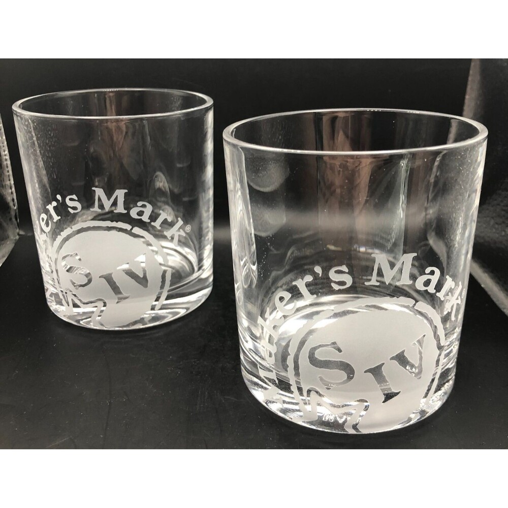 Makers Mark Bourbon Rocks Glasses Set of 2 Etched Logo Whiskey KY